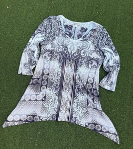 One World Top Womens Y2K Small Oversized Boho Bohemian Rhinestones Grunge 3/4 - Picture 1 of 5