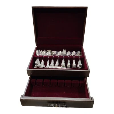 F. B. Rogers French Rose Silverplated Flatware & Wooden Box 48 Piece - Image 1 of 4