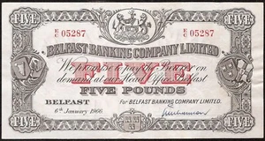 NORTHERN IRELAND 5 Pounds 1966 P:127c VF Belfast Banking Co. Ltd - Picture 1 of 2