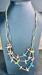 Sterling Silver 3 Strand Mother of Pearl Bird Fetish Hung Necklace - 24" - Picture 1 of 9