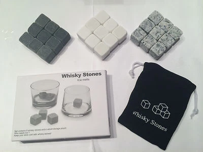 9 piezas Piedras de whisky gris blanco enfriamiento frío vino rocas cubitos de hielo bolsa  Foto 1 de 4
