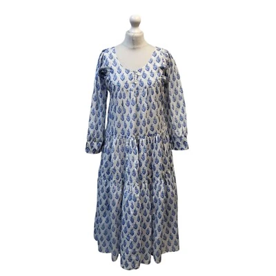 Индийский блок печати платье халат Carolina макси пейсли синий цветочный маленький S - Изображение 1 из 4