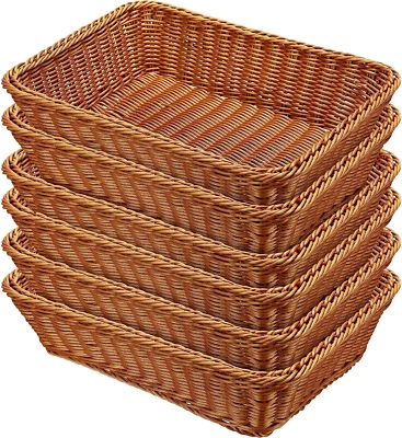6 Pcs 17.7 Inch Poly Wicker Bread Basket Woven Bread Baskets Rattan Fruit Basket - Image 1 of 4