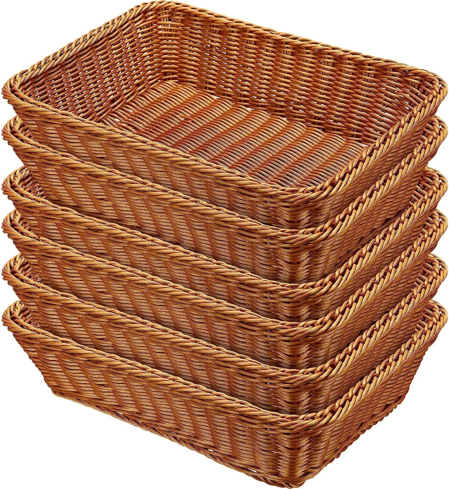 6 Pcs 17.7 Inch Poly Wicker Bread Basket Woven Bread Baskets Rattan Fruit Basket - Image 1 of 4
