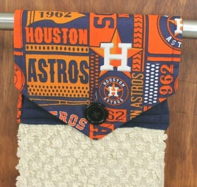 HOUSTON ASTROS ESTAMPADO NARANJA Y AZUL TOALLA COLGANTE HECHA A MANO BEIGE TOALLA MICROFIBRA Foto 1 de 4