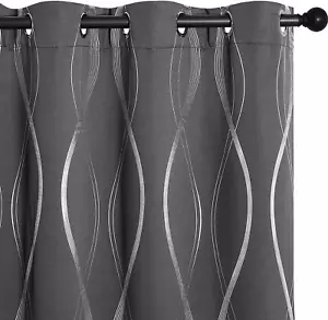 Grey Blackout Curtains 84 Inch Length 2 Panels Set for Bedroom/Living Room, Nois - Picture 1 of 12