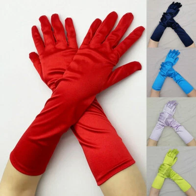 Wedding Bridal Gloves Full Finger Elegant Mittens Solid Color Satin Gloves - Image 1 of 4