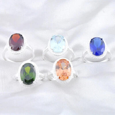 Big Offer 5PCS Oval Morganite Citrine Topaz Garnet Gem Silver Rings Size 7 8 9 - Изображение 1 из 4