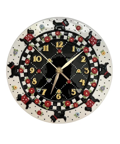 RARE Vintage Mary Engelbreit Scottish Terrier Dogs 8”Ceramic Wall Clock Scotties Cover