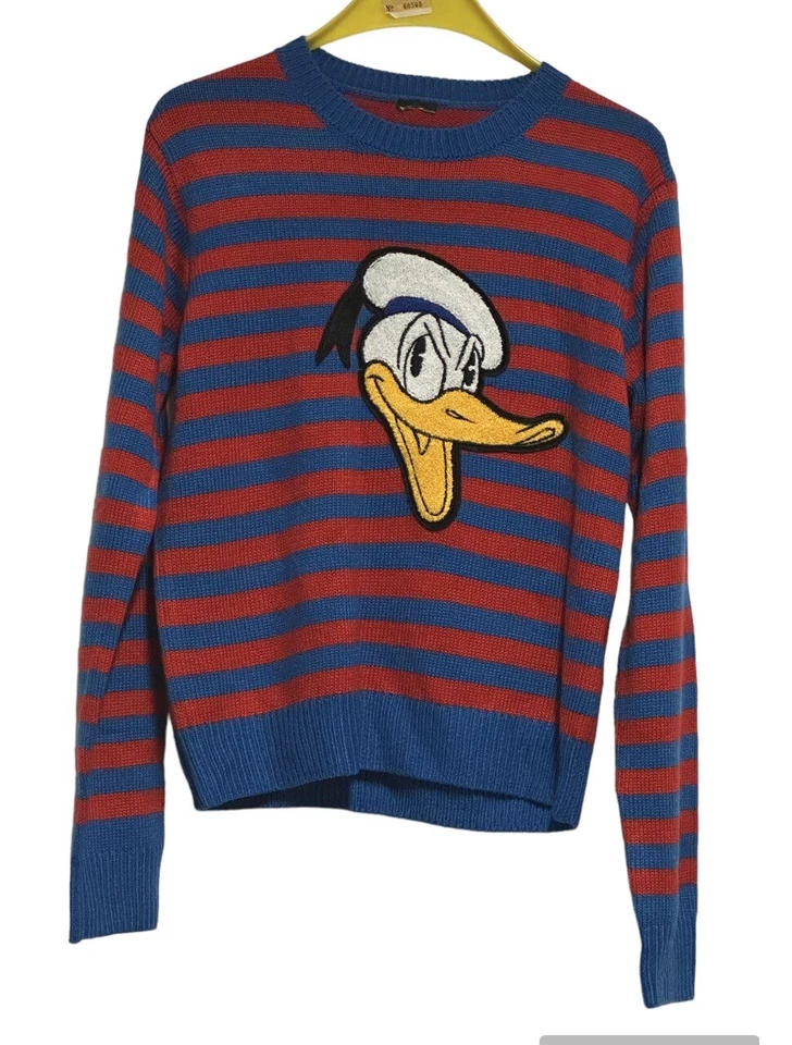 Disney Forever 21 Large Knit crew neck Sweater Donald Duck blue red striped M - Image 1 of 4