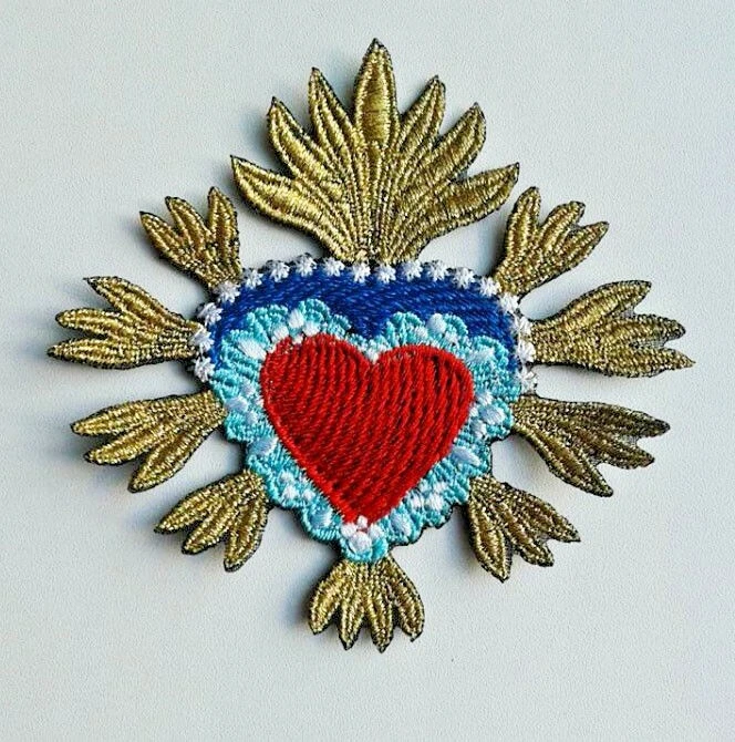 Sacred Heart Milagro Metallic Handmade Embroidered Patch - Image 1 of 4