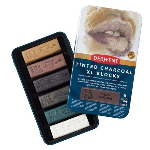 Derwent Tinted Charcoal XL Blocks - tin of 6 - Image 1 of 1