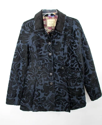 FREE PEOPLE  Newsroom Coat Brocade Velvet Size 6 Jacket Military Embossed RARE - Image 1 of 4