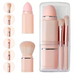 8 in 1 Retractable Travel Makeup Brush Set Eyeshadow Powder Brush Beauty Sponge - Picture 1 of 10