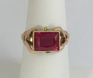 Retro 14 Karat Rosé- und Gelbgold 2,5 Karat Labor Rubin Ring mit tollen Spuren - Bild 1 von 11