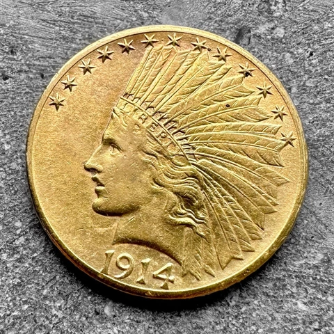 1914 D Gold $10 Dollar Half Eagle Indian Head coin - Denver Cover