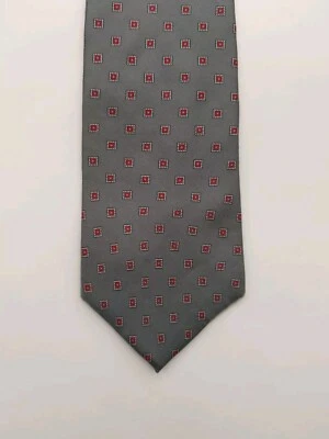 Vintage Necktie Hardy Amies Men's All Silk Tie Gray w/Red Medallion  - Image 1 of 4