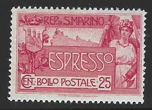 San Marino, 1907, Scott #E1, 25c entrega especial, como nuevo, nunca montado Foto 1 de 1