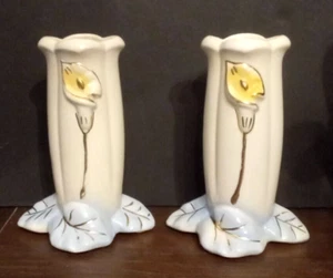 Jarrón American Bisque APCO Art Pottery Bud LOTE acento dorado elevado cala lirio - Imagen 1 de 11