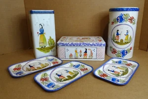 Henriot QUIMPER France - Breton - 3 Metal Cookie Tins, 3 Metal Trays RARE - Picture 1 of 18