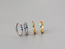 Rainbow Stone Hoop Earrings Colorful CZ Hoops Huggies In Sterling Silver