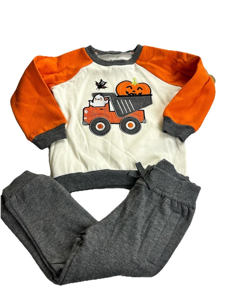 Conjunto de 2 peças masculinas Halloween Baby Essentials, caminhão basculante roupa de abóbora fantasma 24M novo com etiquetas - Imagem 1 de 4