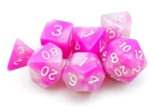 Nuevo Juego de Dados Poliédricos Géminis Miniatura 7 Piezas 10mm - Rosa Blanco - Imagen 1 de 2
