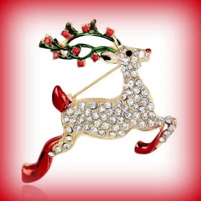 Broche prendedor navidad rudolph la nariz roja reno esmalte y diamantes de imitación ~ estilo de colección Foto 1 de 4