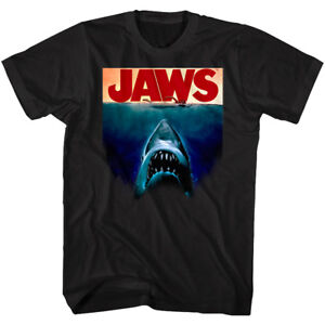 Affiche de film vintage mâchoires requin T-shirt homme attaque morsure de dents natation océan noir