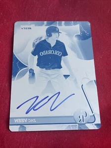 2020 Zac Veen Bowmans Bowman’s Best Cyan Printing Plate Auto Rockies 1/1 Blue - Picture 1 of 3