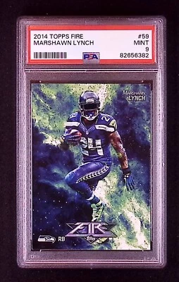 PSA 9 MINT- POP 1 (0 HIGHER)- 2014 TOPPS FIRE- MARSHAWN LYNCH #59 SEAHAWKS  - Image 1 of 3