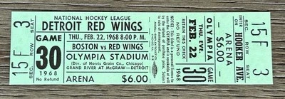 2/22/68 BRUINS vs RED WINGS~BUCYK 1st BRUIN TO SCORE GWG at 19:59/3P Full TICKET - Image 1 of 2