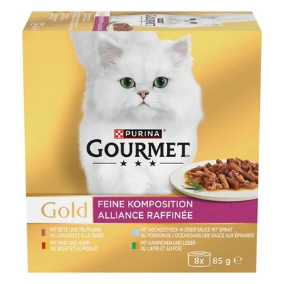 Gold Feine Komposition Katzenfutter nass, Sorten-Mix, 12er Pack 12 x 8 Dosen ... - Bild 1 von 4