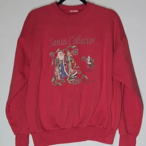 Vintage 90s Christmas Crewneck Sweatshirt Size L Santa Collector Air Waves - Picture 1 of 5