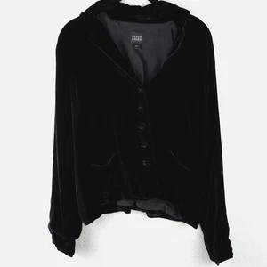 Eileen Fisher Black Velvet Button Front Jacket Small Silk Blend Lined - Picture 1 of 12