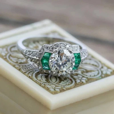 Alianza Art Deco Halo Promise Oro Blanco 14K Más de 2,2 quilates Diamante Simulado Foto 1 de 4