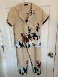 New Fashion Rudolph Xmas Set Youth Med Pajamas Beige Colorful - Picture 1 of 7