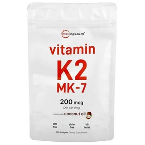 Vitamin K2, MK-7, 200 mcg, 300 Softgels - Picture 1 of 2