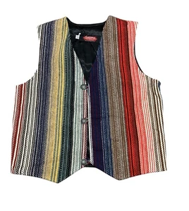 Centinela Traditional Arts Mens Striped Vest Chimayo Wool Metal Buttons Size 36 - Picture 1 of 13