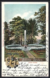 Ansichtskarte Teufen, Schloss, Mittlere Terrasse mit Springbrunnen, Wappen 1904 - Bild 1 von 2