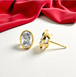 3.00 Ct Oval Cut IGI Lab Grown Diamond Women Stud Earrings 14K Yellow Gold - Picture 1 of 10