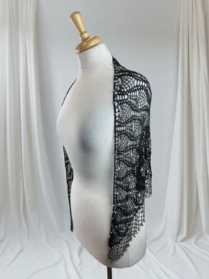 Black Beaded Shawl Cape Evening Wear Glam Holidays Formal Wedding Cocktail 90s - Image 1 of 4