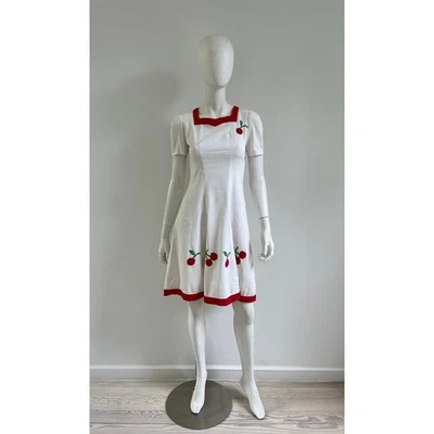 1940s Dress / 40s Cherry Appliqué Day Dress / Extra Small - Image 1 of 4