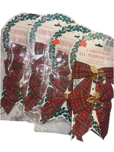 Lote de 5 arcos de Navidad a cuadros escoceses de tartán vintage NOS decoración navideña regalo cinta de árbol - Imagen 1 de 4