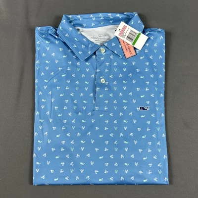 Camisa de golf Vineyard Vines polo estampado de moscas grande azul poliéster spandex Foto 1 de 4