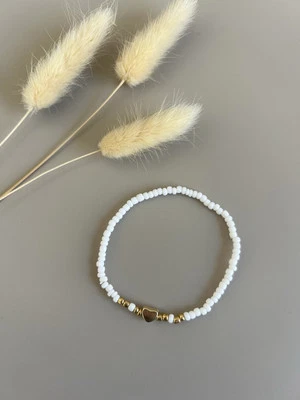 Armband elastisch Perle Kunstperle Herz weiß gold NEU - Bild 1 von 3