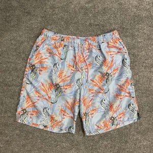Peter Millar Swim Trunks Shorts Mens Large Blue Seahorse Coral Print Mesh Lined - Picture 1 of 11