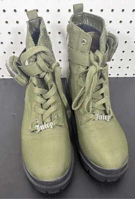 Juicy Couture Botas de Combate de Lona Verde Ejército Talla 9 Foto 1 de 4