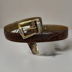 Avanti Leather Belt Made In Italy Brown Distressed Worn Silver Gold Hardware 36 - Picture 1 of 18