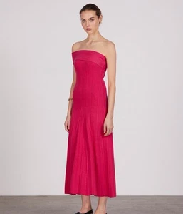 Anna Quan Brea Dress Sz 10 Pink Ribbed Knit One Shoulder Midi Cotton Blend Event - Picture 1 of 11